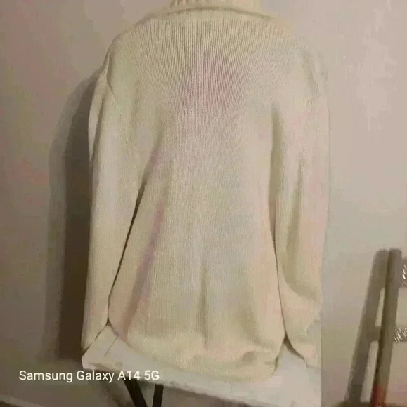 Women's Cherokee 100% Cotton Chunky Collared Ivory Sweater Cardigan Pockets - Picture 3 of 9